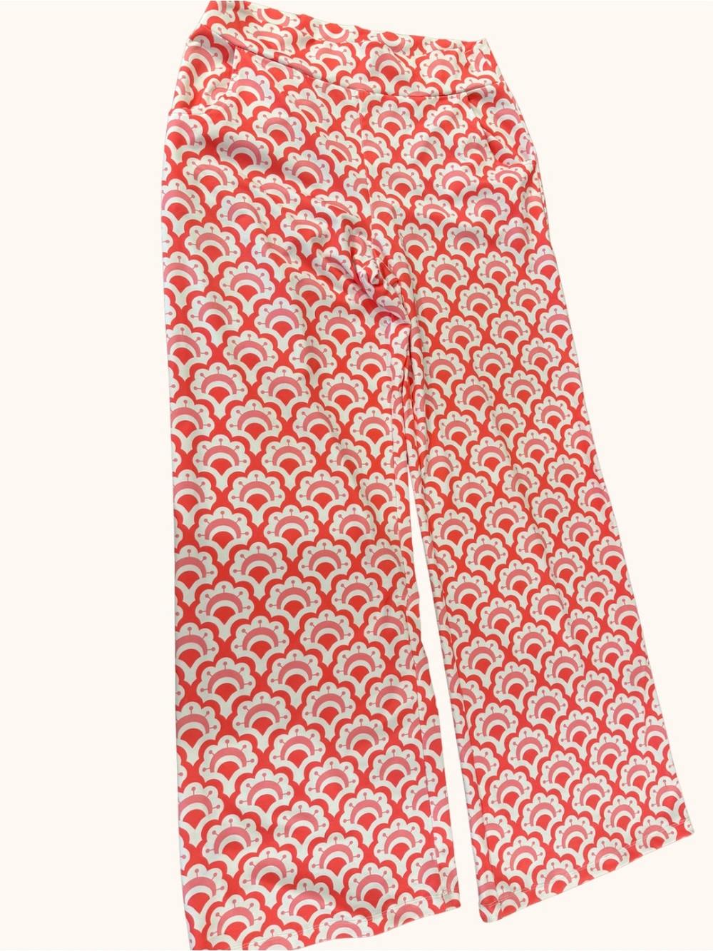 Jean-Pierre Klifa Boulevard Pants Coral Pink White Scallop Wide Leg L